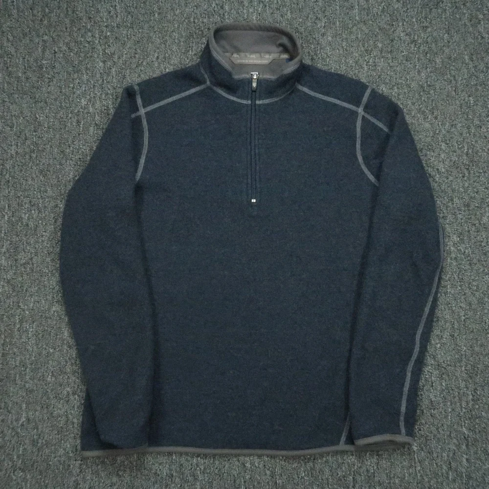 Kuhl Pullover Mens Small Blue 1/4 Zip Chianti Fleece Wool Blend Hiking Jumper